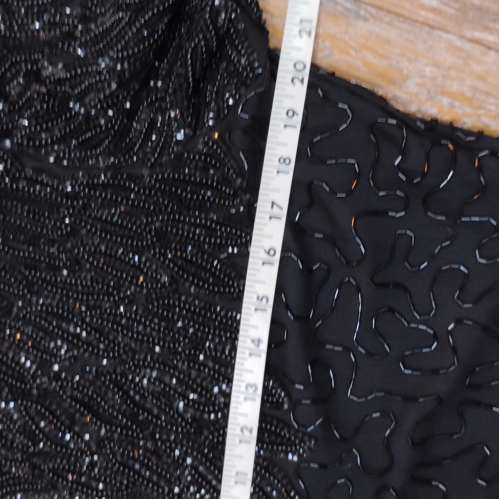 Vintage Laurence Kazar Black Sheath Dress Beaded Size Large - Picture 9 of 11